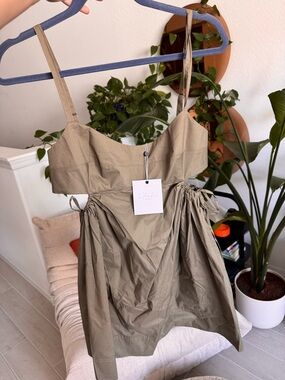 L'Academie / Revolve Olive Green Spaghetti Strap Cotton Dress